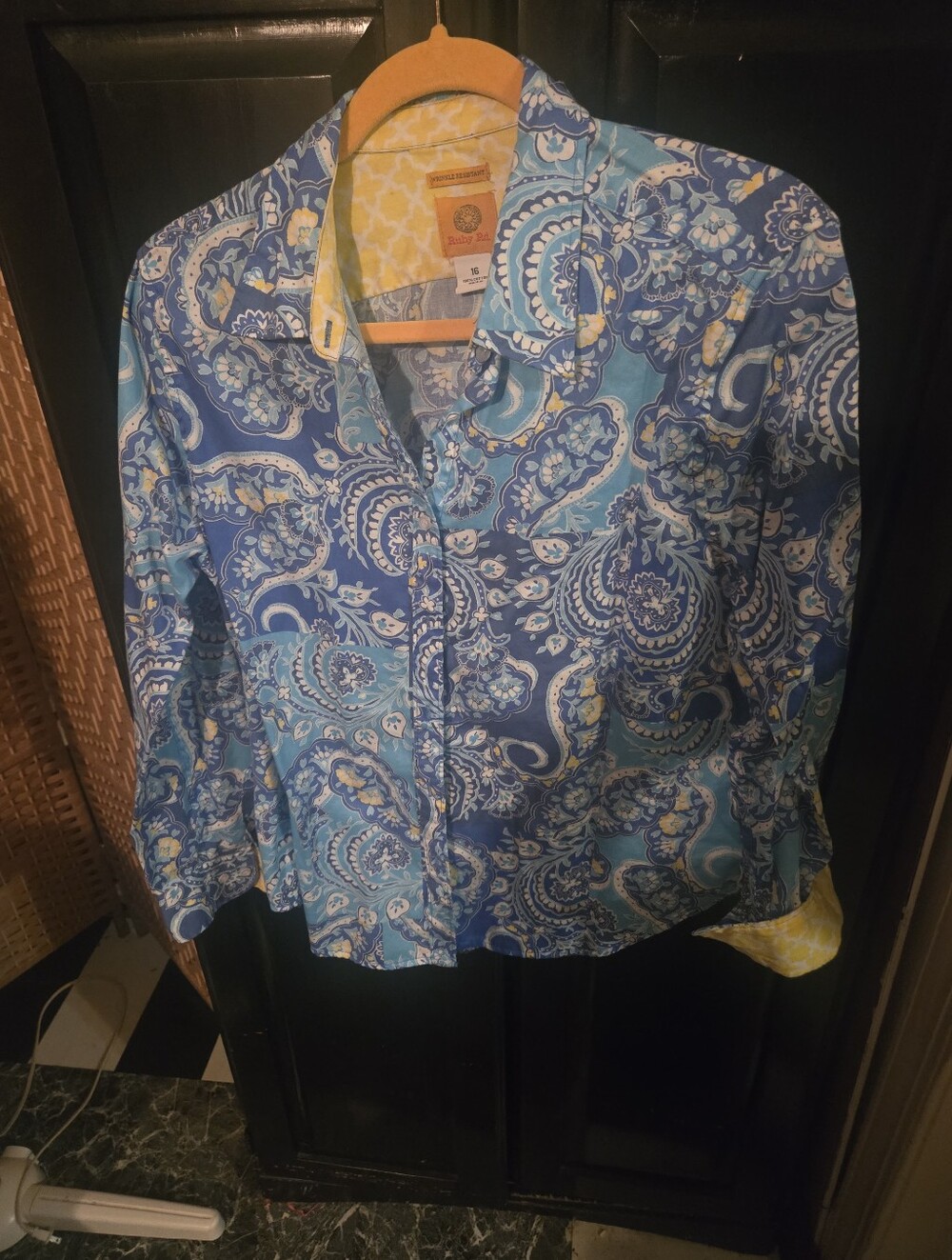 Ruby Rd. Blue Paisley Button-Down Shirt with Yellow Accents